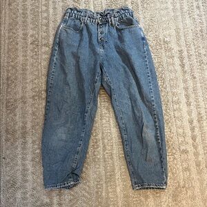 Zara High Waisted Elastic Waist Baggy 90s Y2K Blue Jeans 8